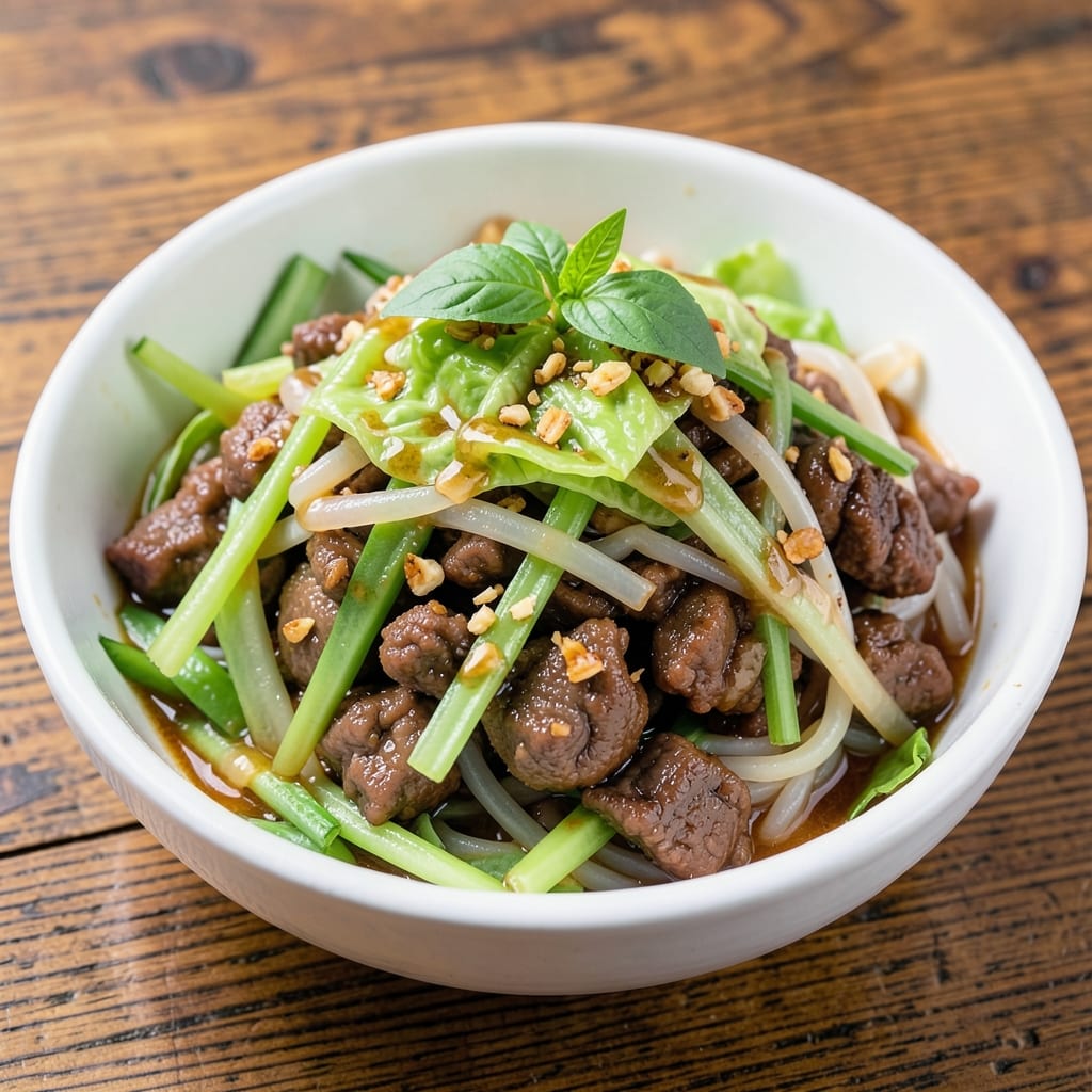 Asian Cabbage and Ground Beef Recipe: Wok-Seared Sauce with Crunchy Noodles
