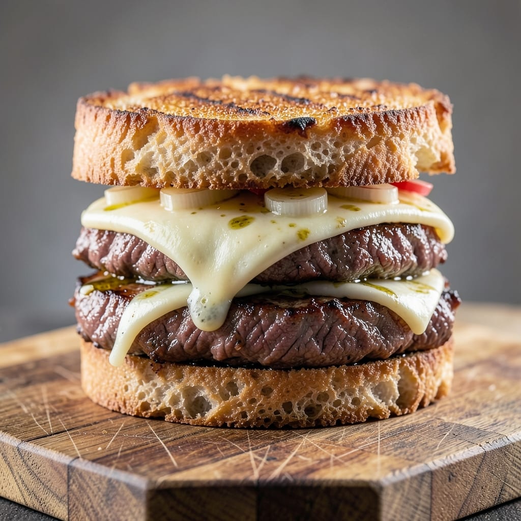 Asiago Roast Beef Sandwich Recipe: Melted Cheese Crusts and Tender Beef Layers