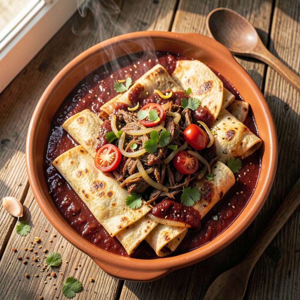 Authentic Beef Enchiladas Recipe With Red Sauce: Smoky Chile-Spiced Layers of Tender Beef
