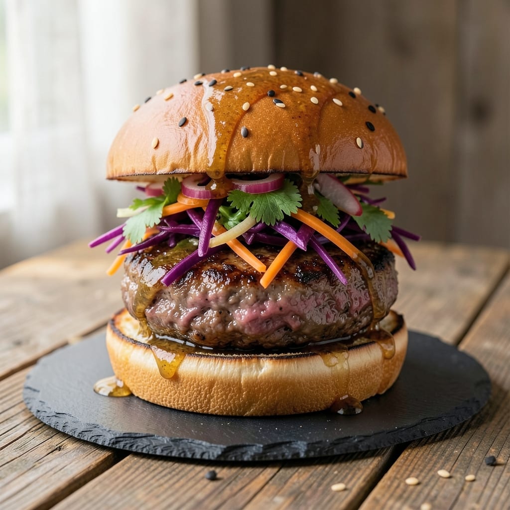 Asian Beef Burger Recipe: Wok-Seared Umami Crunch With Sweet Chili Glaze