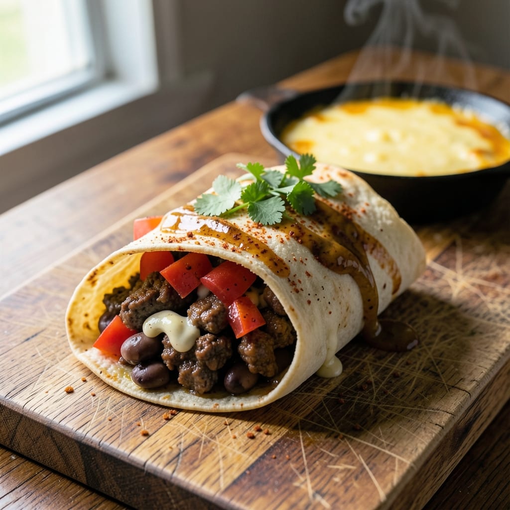 Baked Beef and Bean Burrito Recipe: Crispy-Crusted Layered Satisfaction