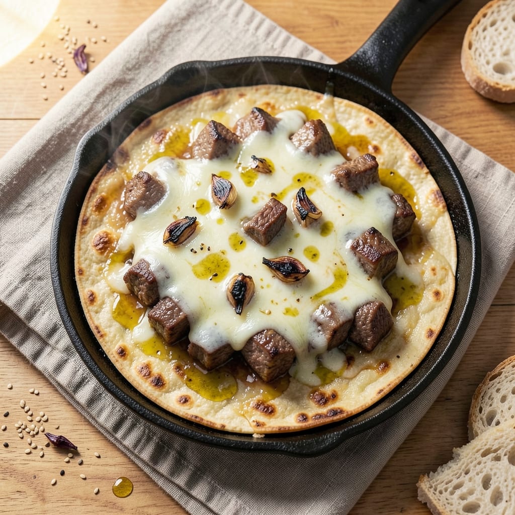 Baked Beef Quesadilla Recipe: Cheesy Crust and Juicy Steak Layers